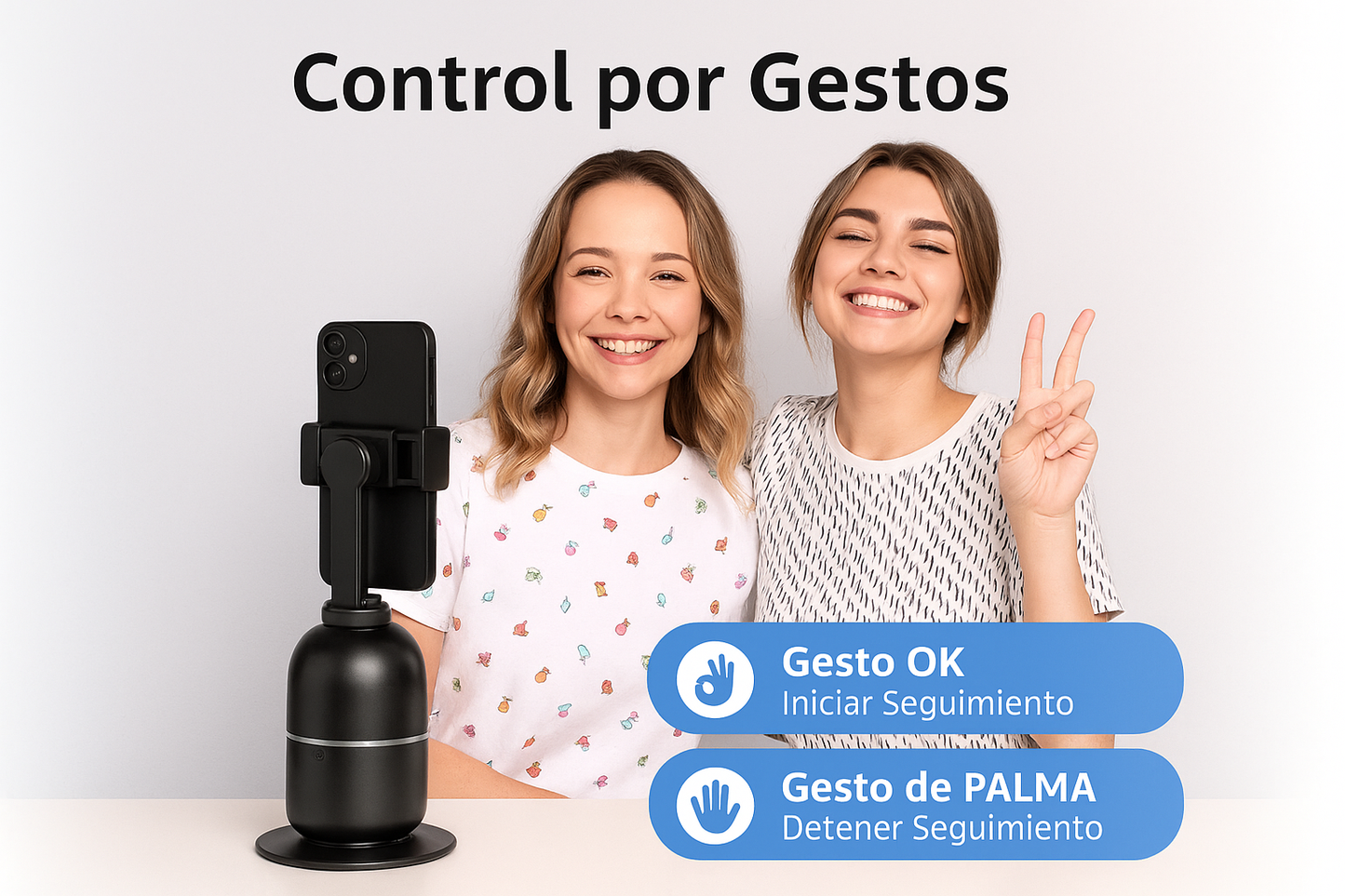 Smart 360° Cam Track– Trípode Inteligente Selfie Stick 360° con Seguimiento Facial Control por Gestos, Rotación Automática y Soporte para Móvil