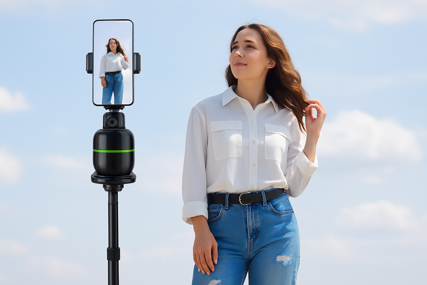 Smart 360° Cam Track– Trípode Inteligente Selfie Stick 360° con Seguimiento Facial Control por Gestos, Rotación Automática y Soporte para Móvil