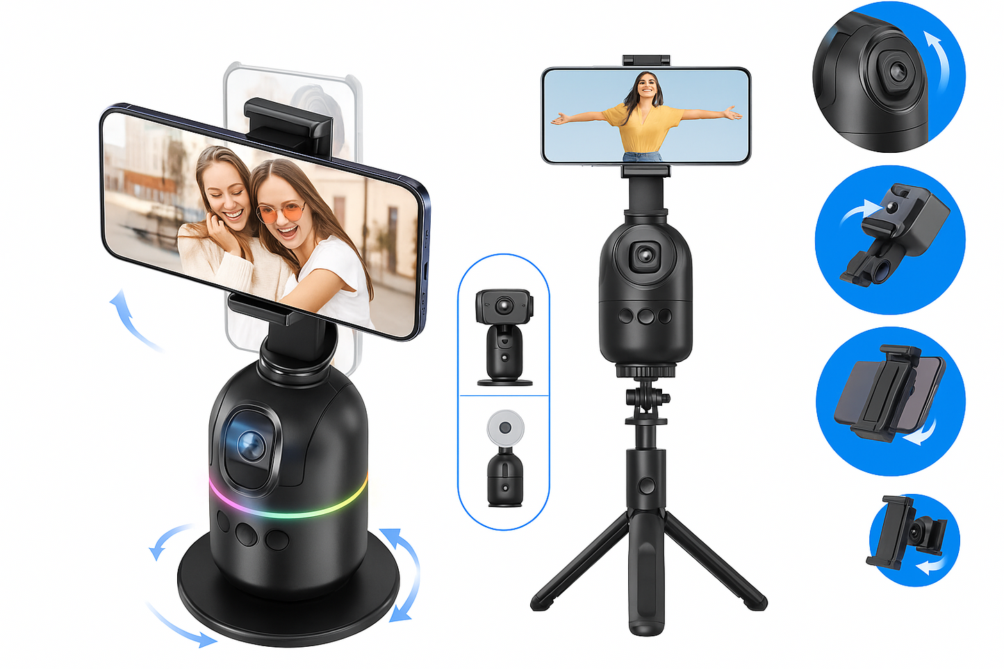 Smart 360° Cam Track– Trípode Inteligente Selfie Stick 360° con Seguimiento Facial Control por Gestos, Rotación Automática y Soporte para Móvil